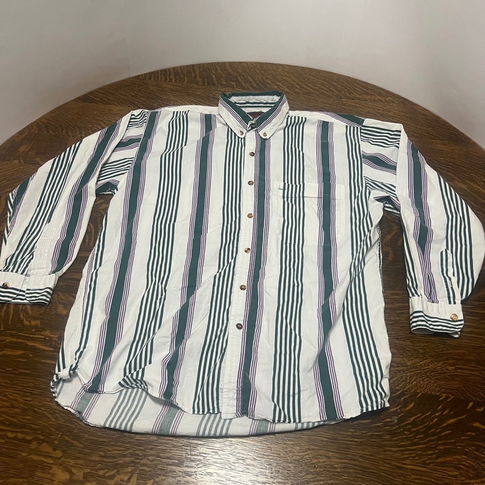 Outrigger Button Down Shirt Mens‎ Medium White Striped Long Sleeve Vintage